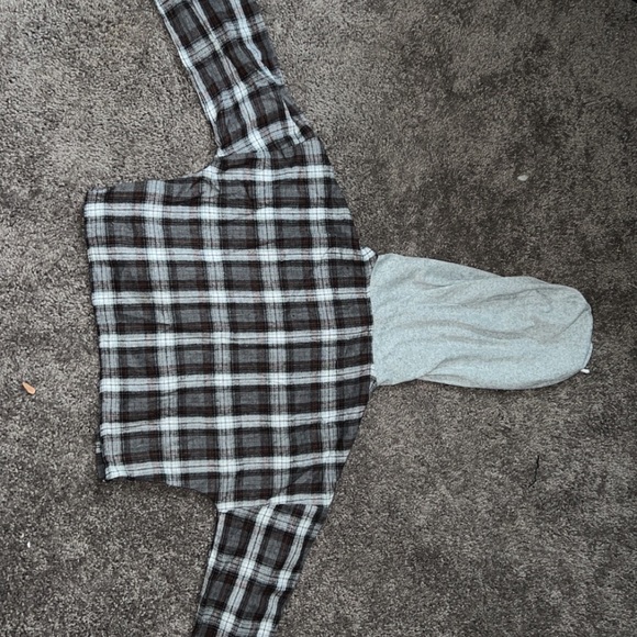 Drop shoulder plaid contrast Drawstring Hooded blouse - Picture 2 of 2